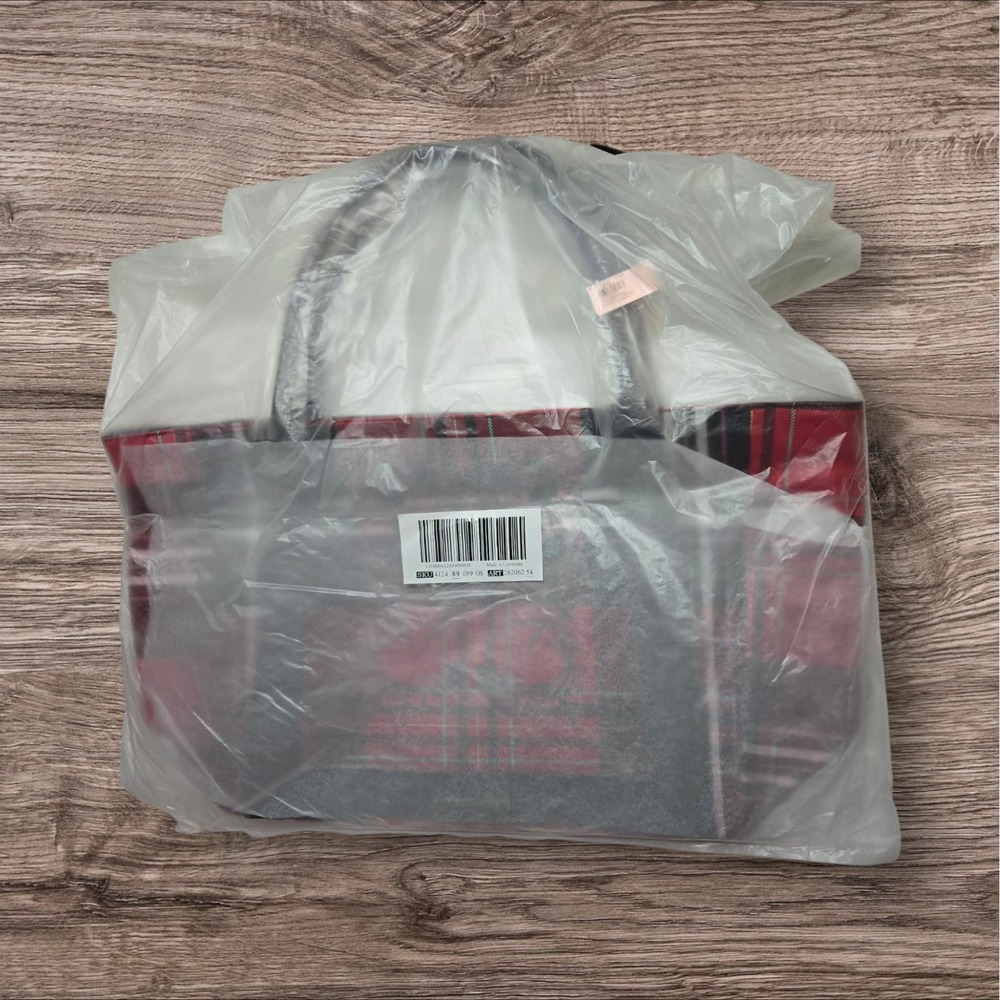 Victoria's Secret Red Plaid Tote Bag Holiday Tartan Carryall NIP ART 62062 54